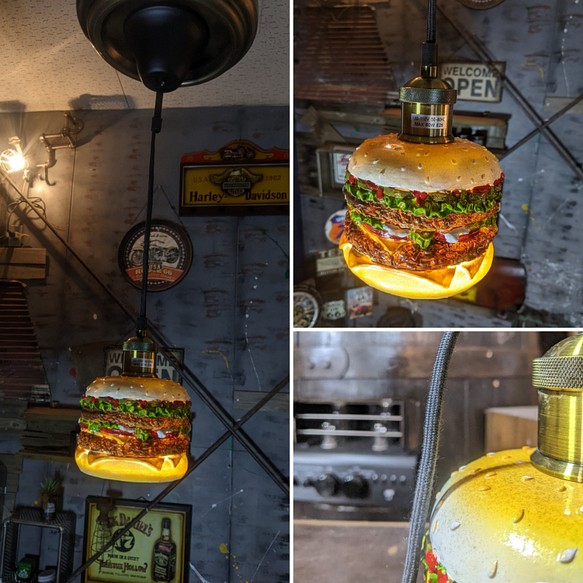 アメリカンダイナー バーガーズカフェ ペンダントランプ ハンバーガー ランプ提灯ライト