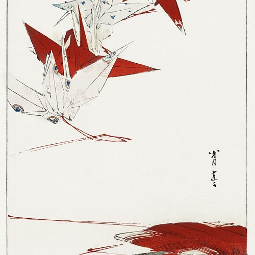 【NO.429】折り鶴と糸切狭の日本画アートポスター昭和レトロ和柄和室インテリア
