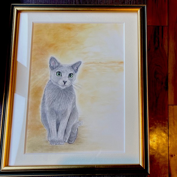 ヒカリの猫』色鉛筆画／原画／額縁付き 絵画 デリバーリトルラブ 通販
