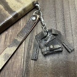 牛蠟皮革微型騎手夾克鑰匙扣 第1張的照片