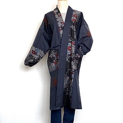 紬のお着物からリメイク シンプルなロングコート-
