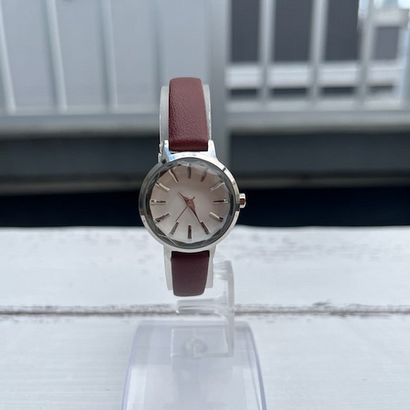 カットガラスが可愛い時計 K101N（バーガンディー） 1枚目の画像