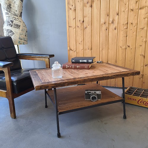カフェテーブル SAKURA材×古木とアイアンのローテーブル /リビング 
