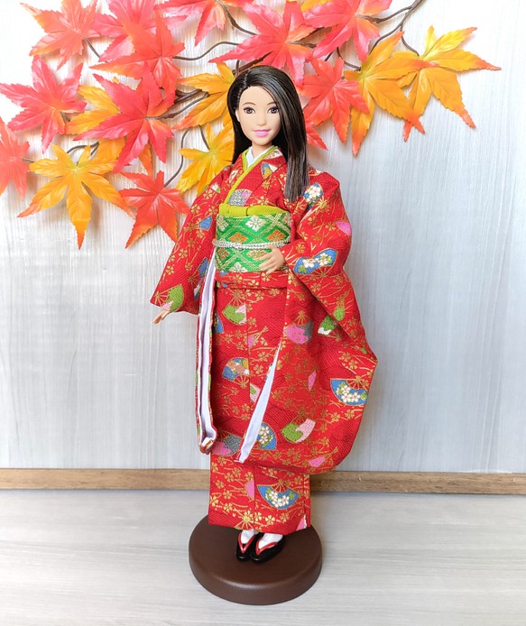 紅に扇子舞う」28～30cmドール振袖着物 おもちゃ・人形 Doll Kimono ...