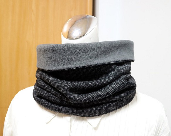 小格紋保暖圍脖 頸套 雙面雙色 短圍巾 男女均適用  *SK* 第1張的照片