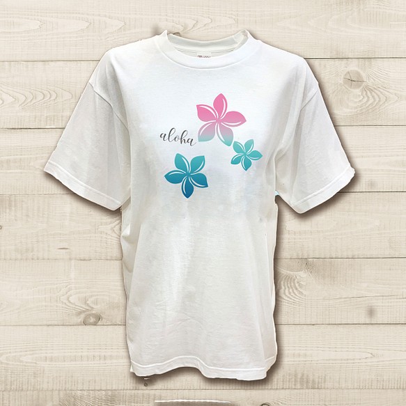 ハワイアンデザインTシャツ プルメリアのイラスト 南国のお花 ノース