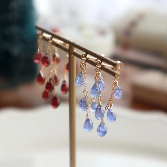 ピアス/イヤリング｝14kgf/chandelier earrings タンザナイト〔12月