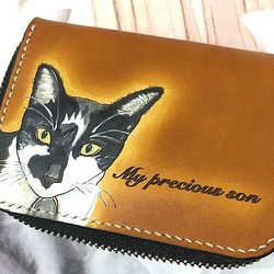 【客製化禮物】貓狗彩繪拉鏈零錢包 真皮全手縫 第1張的照片