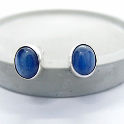 橢圓藍晶石925銀耳環 第1張的照片