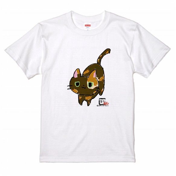 【準々画伯】サビ猫　5.6ozTシャツ　ホワイト 1枚目の画像