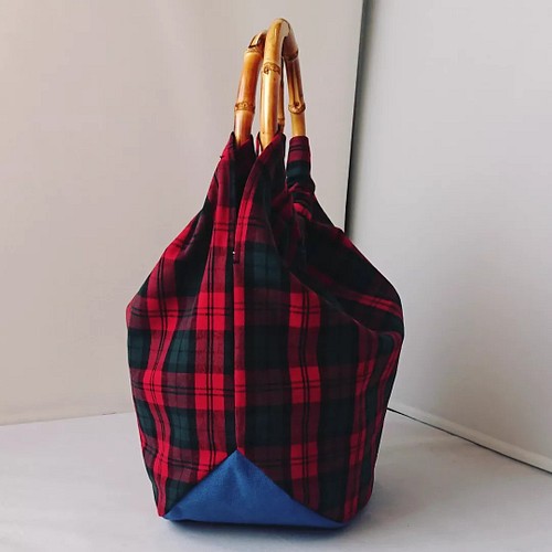 メカニカル 船底 リンググラニーバッグ tartan check×antique blue