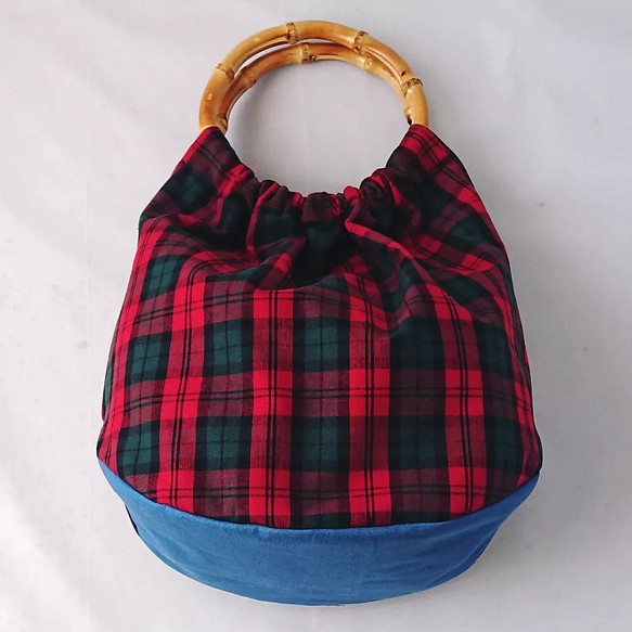 メカニカル 船底 リンググラニーバッグ tartan check×antique blue