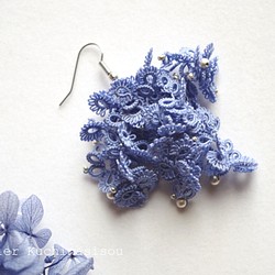 蓬鬆梭織蕾絲耳環&lt;淡紫色&gt; 第1張的照片