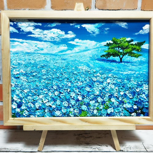 完売 ネモフィラ畑 油絵 油絵 絵画 【ネモフィラお花畑