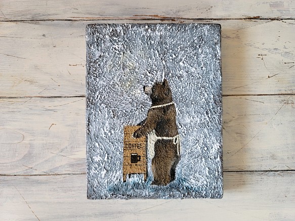クマさんとカフェ看板　アートパネル　インテリアアート　トールペイント 1枚目の画像