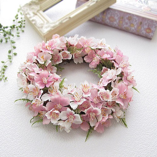 桜のリース 春 上品 ピンク アーティフィシャルフラワー 高級造花 