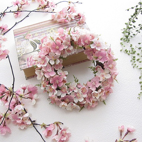 桜のリース 春 上品 ピンク アーティフィシャルフラワー 高級造花 