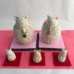 福猫ひな祭り／雛人形・猫の雛人形（三匹官女つき） 1枚目の画像