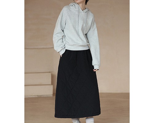 暖かいスカート　キルティング加工　スカート　ブラック　S-L #0139