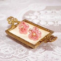 梭織花朵耳環&lt;櫻花&gt; 第1張的照片