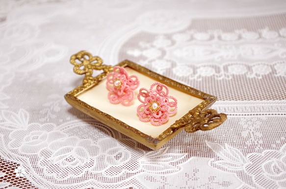 梭織花朵耳環&lt;櫻花&gt; 第1張的照片