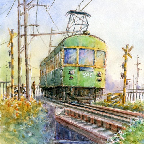 ネット買取 水彩画原画 江ノ電・パッケージデザイン車両 ＃581 絵画