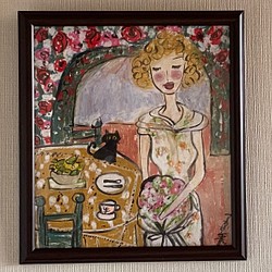 絵画 壁掛け絵【Afternoon tea:蔷薇荘園で花を受け取った美しい少女】-