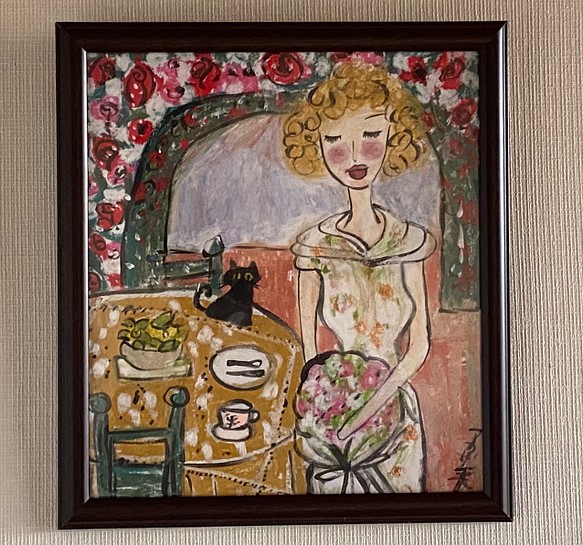 絵画 壁掛け絵【Afternoon tea:蔷薇荘園で花を受け取った美しい少女