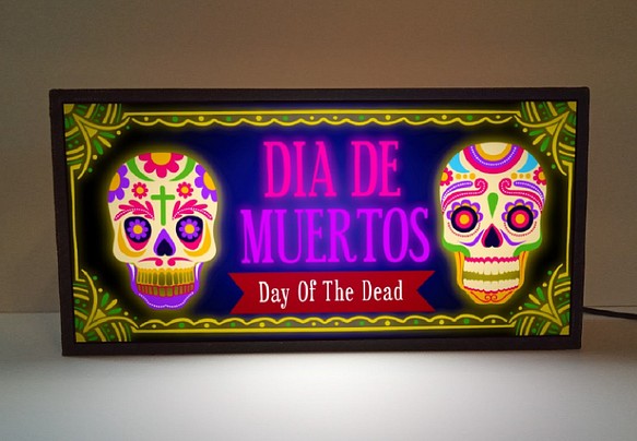 メキシカンスカル 骸骨 ドクロ 死者の日 カラベラ メキシコ ミニチュア サイン ランプ 看板 置物 雑貨 ライトBOX 1枚目の画像