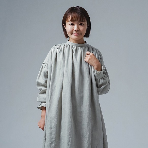 [wafu] 亞麻連衣裙 Chie Yoda 最喜歡的複古 / 白綠色 a088k-byr1 第1張的照片