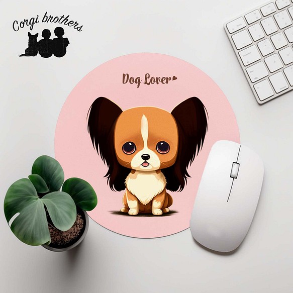 【 パピヨン 2023新デザイン！】  パステルカラー マウスパッド　犬　うちの子　犬グッズ　プレゼント 1枚目の画像
