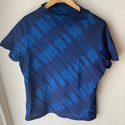 天然藍染　オフネックTシャツ半袖  女性用　F 1枚目の画像