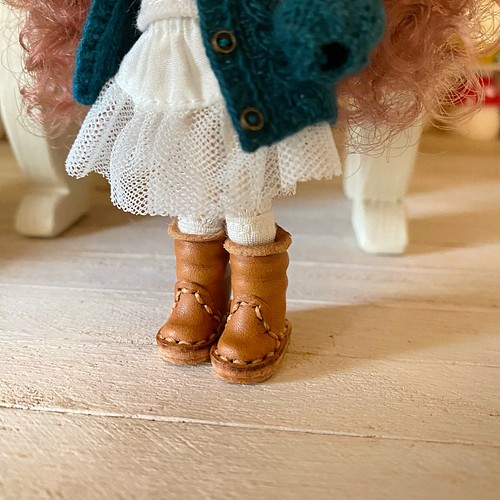 プチブライス ドール靴 くしゅブーツ 靴下タイプ キャメル その他人形 