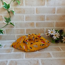 あづま袋(お寿司柄　カラシ色）Ｓサイズ 1枚目の画像