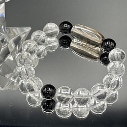 ガネーシュヒマール スモーキークオーツ天珠とチベットモリオン、ガネーシュヒマール水晶のブレスレット umi358 1枚目の画像