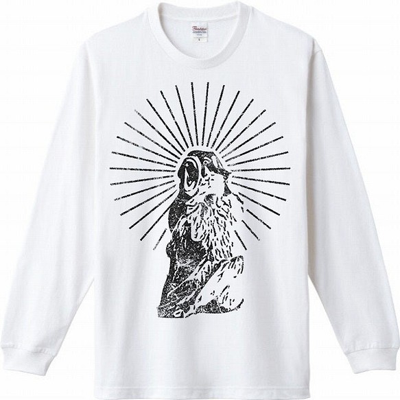 ヴィンテージ風　アニマルロゴ　ロングTシャツ　「叫ばザルを得ないロンT」　 1枚目の画像