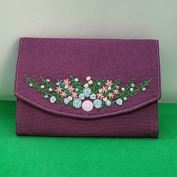 お薬手帳の入る蛇腹カードケース 刺繍シリーズ⑤'☆ダークバイオレット