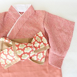 完売❁ひな祭り❁桜色の本総絞り 正絹着物の袴ロンパース（梅の帯） 70