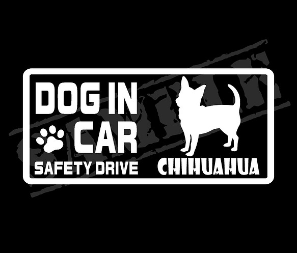 『DOG IN CAR ・SAFETY DRIVE・チワワ ①』ステッカー　8cm×17cm 1枚目の画像