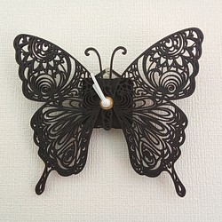 Butterfly 蝶々 アゲハ 蝶 ラインアート ポップアート 3Dプリンター 時計 掛時計 モノクロ 黒 インテリア 1枚目の画像
