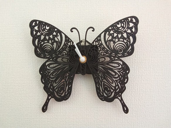 Butterfly 蝶々 アゲハ 蝶 ラインアート ポップアート 3Dプリンター 時計 掛時計 モノクロ 黒 インテリア 1枚目の画像