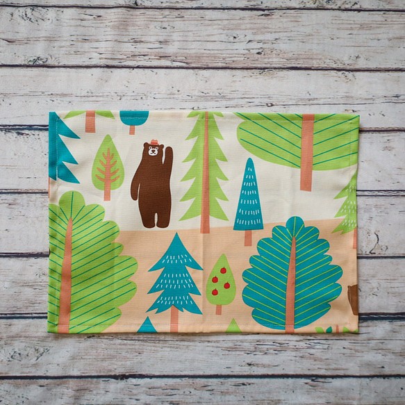餐墊，森林風景圖案，D，小熊，粉色，35cm x 25cm，幼兒園，托兒所，個性化 第1張的照片