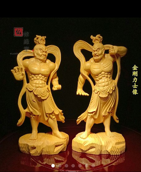 最高級 木彫仏像 金剛力士像一式 彫刻 一刀彫 天然木檜材 仏教工芸-