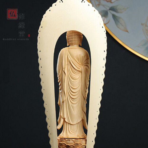 最高級 木彫仏像 阿弥陀三尊立像 彫刻 一刀彫 天然木檜材 仏教工芸 F