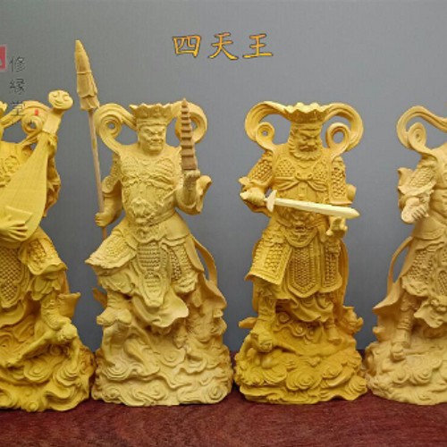 最高級 木彫り 仏像 四天王立像一式 柘植材 仏教工芸 精密彫刻 F 彫刻
