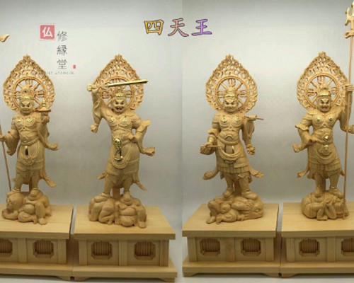最高級 木彫仏像 四天王立像 彫刻 本金 切金 天然木檜材 仏教工芸 F