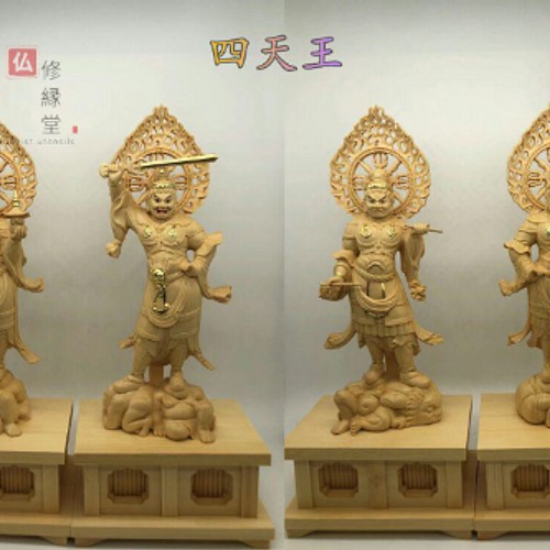 最高級 木彫仏像 四天王立像 彫刻 本金 切金 天然木檜材 仏教工芸 F