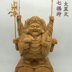 珍品 木彫仏像 福神三面大黒天立像 彫刻 一刀彫 天然木檜材 仏教工芸 F