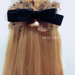 ベロア素材コットンパール髪飾り♡ポニーフック 1枚目の画像