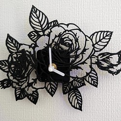 Rose 薔薇 バラの花 ローズ ラインアート 3Dプリンター 掛時計 黒 インテリア雑貨 1枚目の画像